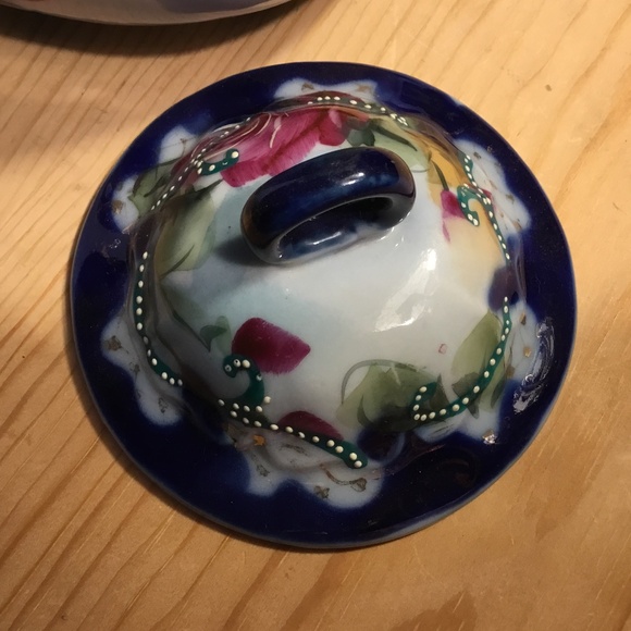 Antique Pre-Nippon 1800's Royal Nippon Hand-Painted Floral Cobalt Biscuit Jar - Picture 3 of 10